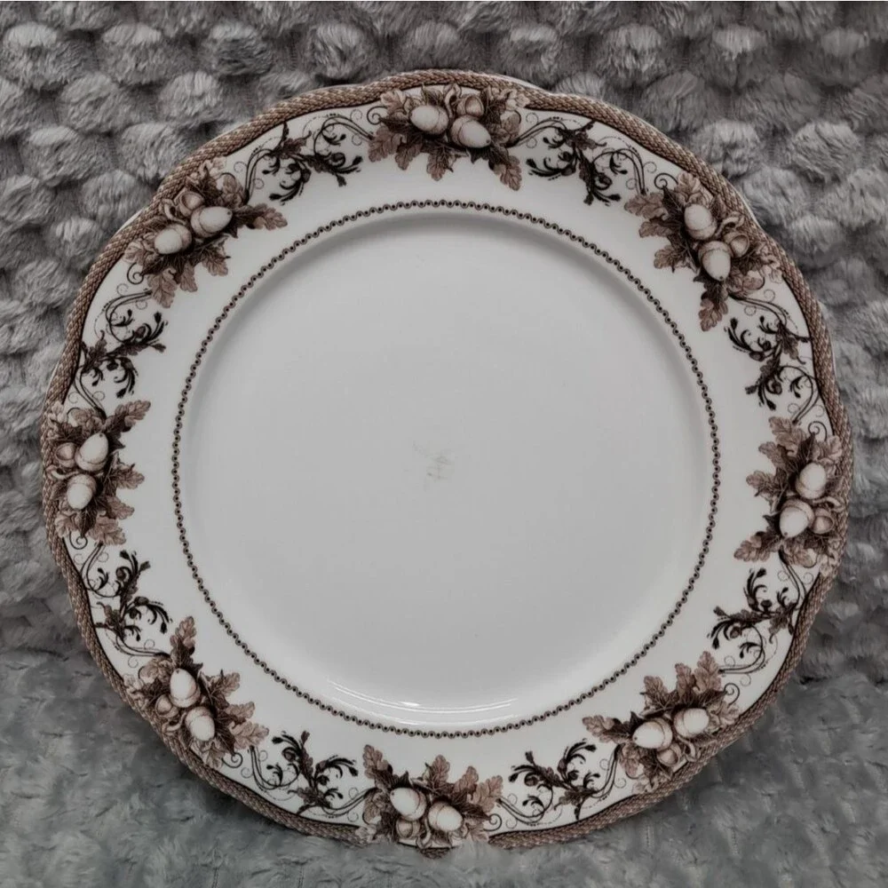 Set 4 Williams Sonoma Dinner Plates Acorn Turkey Thanksgiving Transferware 10.5